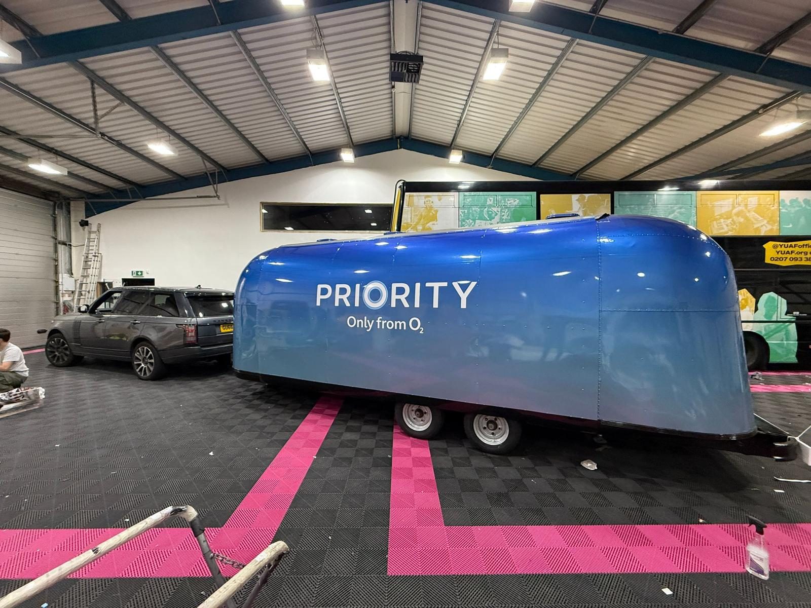 Airstream trailer wrapped for O2 Priority
