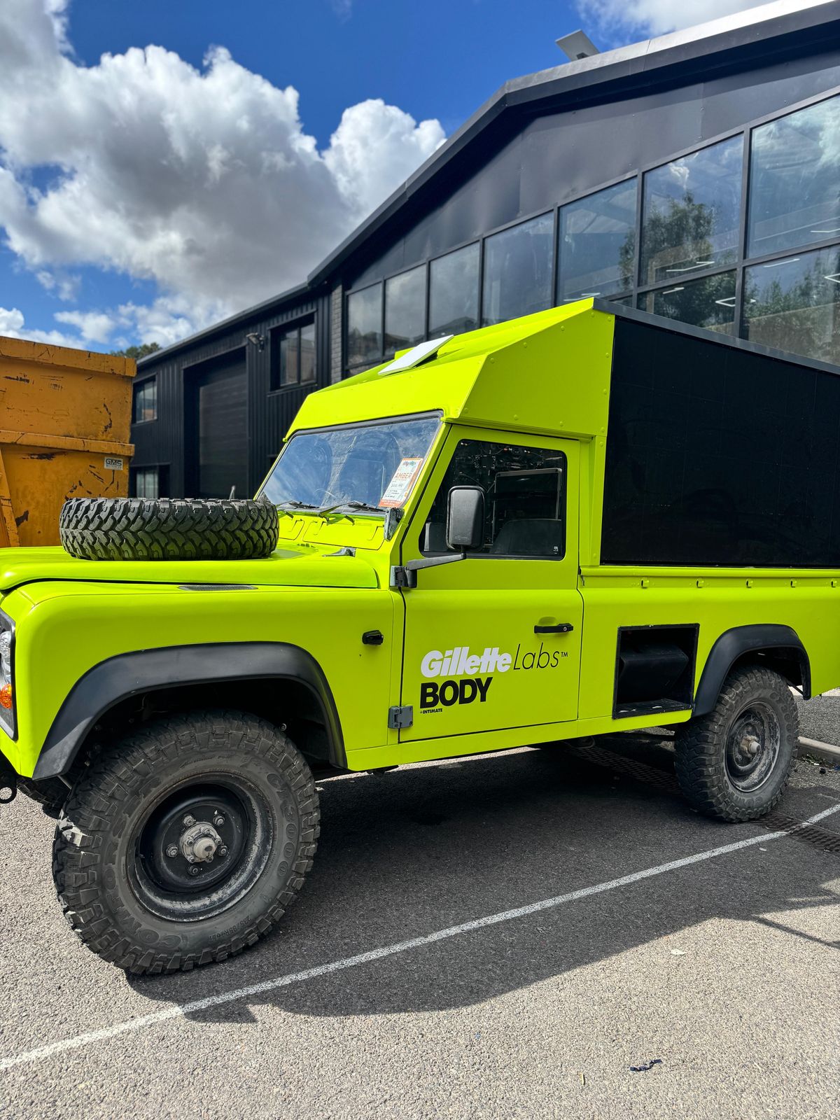 Gillette Labs Land Rover Defender in fluorescent yellow
