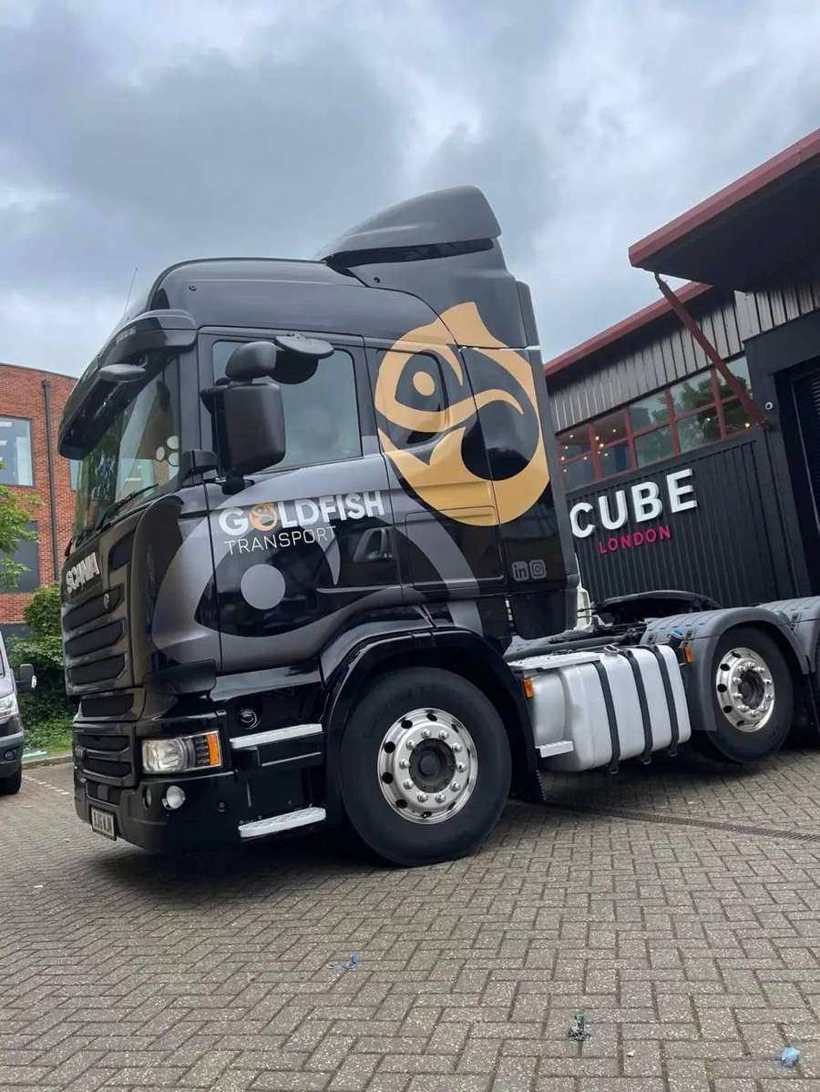 Goldfish branded lorry cab wrap